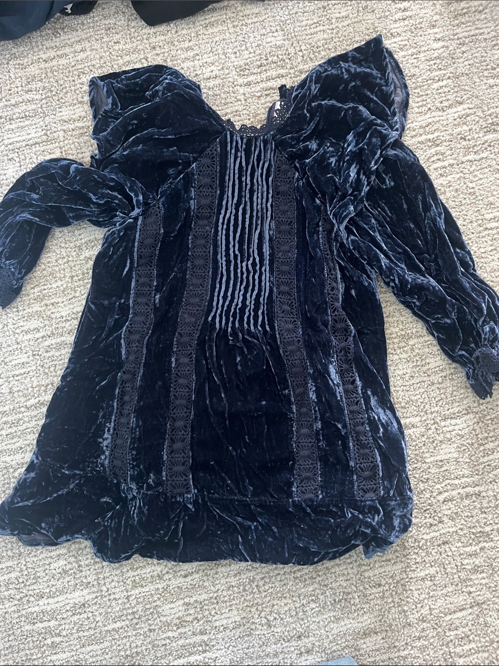 Velvet Lace-Trim Girls' Dress in Navy